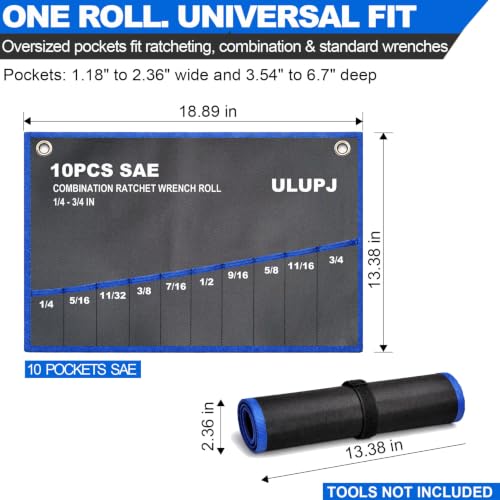 2PCS Wrench Roll Up Organizer Pouch, Tool Wrap Storage Bag 10 SAE+12 Metric