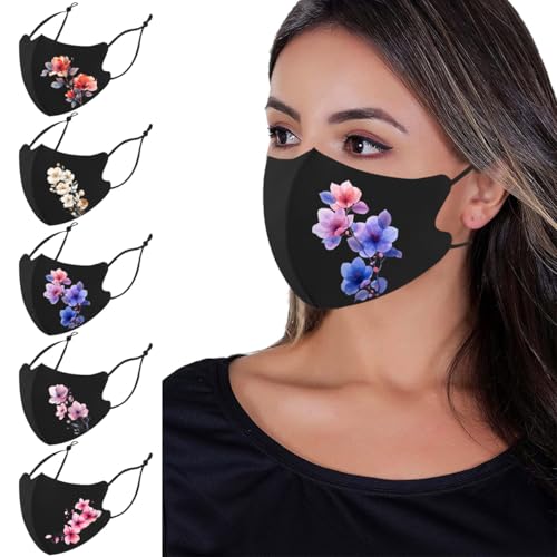 Reusable Cloth Washable Ice Silk Cloth Face Masks,Adjustable Fancy Flower Pattern Cloth Mask for Adult - color: N2