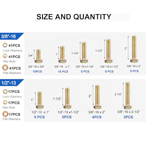 780PCS Bolt and Nut Assortment Kit - size: 780pcs 1/4"-20 5/16"-18 3/18"-16 1/2"-13