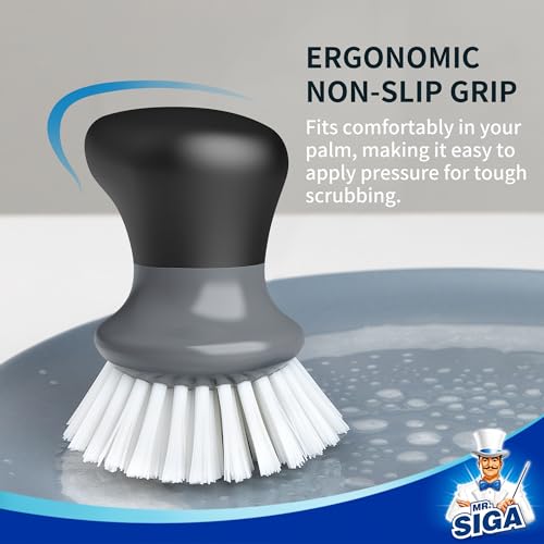 MR.SIGA Dish Scrub Brush, Palm Brush Dish Scrubber, Gray, Pack of 2 - color: Gray
