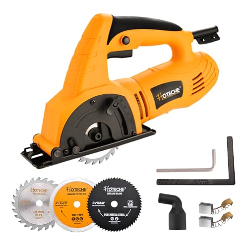Hoteche 3-3/8-Inch Mini Circular Saw 5A Multifunctional Portable Saw with 3pcs Blades for Metal, Wood and Tile Cutting - size: 3-3/8-Inch 600W