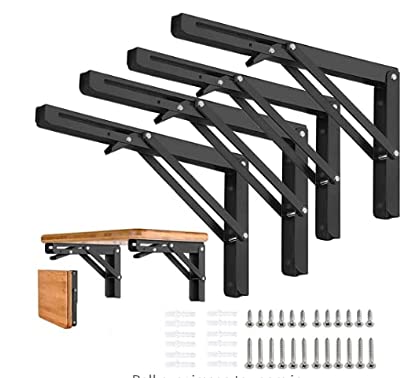 Folding Shelf Brackets - 14 Inch 4 Pcs Heavy Duty Metal Collapsible Shelf Bracket, DIY Wall Mounted Shelf Bracket, Space Saving for Bench - size: 14 Inch- 4 Packs