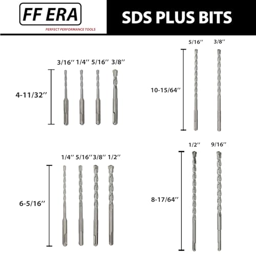 17 Pcs SDS Plus Rotary Hammer Drill Bits and Chisels Set, Carbide-Tipped Masonry Drill Bits and Chisels for Concrete, Stone, Brick, with Storage Case - size: 12pcs Bits + 5pcs Chisels