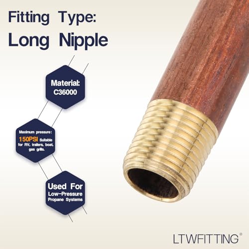 LTWFITTING Brass Long Nipple Kit(4-1/2,5,5-1/2,6,10,12) x 1/8 MPT(12pcs)
