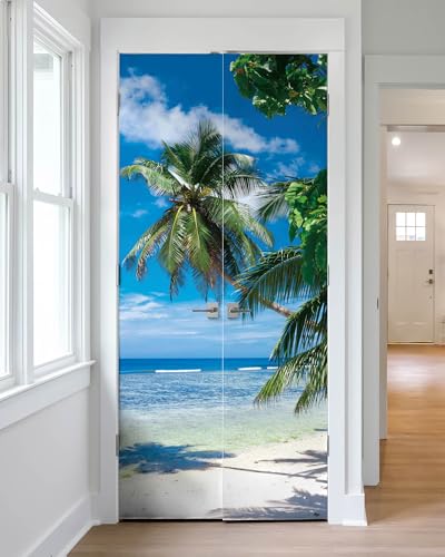 FLFK Door Decal Sticker - Beach Palms,Peel and Stick Mural,Combined Size 36"x80",Split into 2 Pieces - color: Mt5466, size: 36"x80"