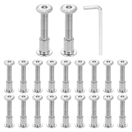 HARFINGTON 20 Set M6x40mm Hex Drive Socket Cap Bolt and M6x12mm Nuts with M4 Hex Wrench, Furniture Connector Bolts and Screws for Furniture Countersunk Belt, Silver - size: M6x40mm, M6x12mm