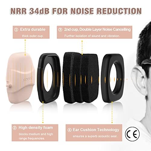 ucho 34dB Slim Noise Shooting Ear Protection - Special Designed Ear Muffs Lighter Weight & Maximum Hearing Protection