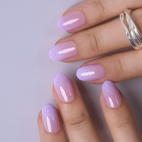 CurvLife Short Oval Ombre Press On Nails, Lavender Veil Pink, Soft Gel - color: B1 - Lavender Veil