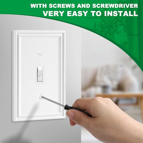 OKAYZIP White Decorative Single Toggle Light Switch Covers Wall Plate | 4 Pack Natural Material Switch Plate Covers - Modern Style, Elevate The Look of Your Light Switches - size: 1 Toggle 4 Pack