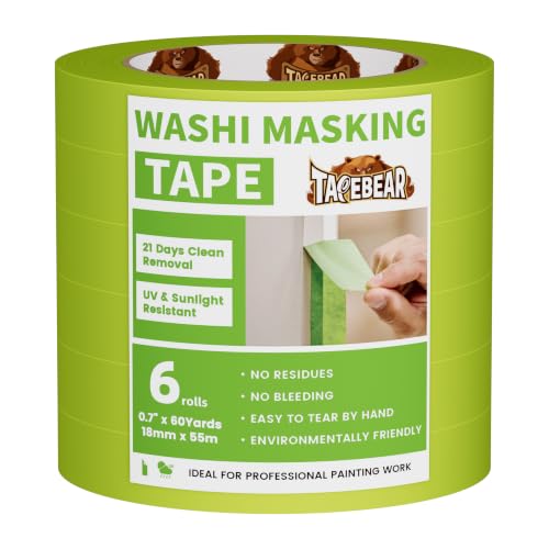TAPEBEAR Green Washi Painters Tape 21-Days Clean Removal 0.7" x 60Yards - color: Green, size: 0.7" x 60Yard