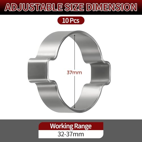 10 Pack Stainless Steel Range 32-37mm Double Ear Hose Clamps - size: 32-37mm