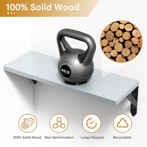 ROMGUAR CRAFT Wood Wall Floating Shelves Set of 4, 17" x 6" - Light Grey - color: Light Grey, size: 17" x 6"