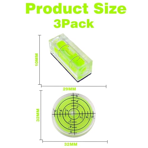 2PCS Mini Bubble Level 10×10×29mm(0.39x0.39x1.14in),Round Level 32x7mm(1.26x0.27in) Small Leveler Tool - size: 2pcs 10x10x29mm+32x7mm