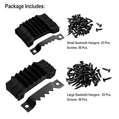 50 Pack Sawtooth Picture Hangers - Dual-Size Picture Hanging Kit, Picture Hanging Hooks for Frames, Paintings, Canvas and Art (25 Large/25 Small) - size: Mix Size