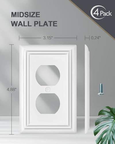 Switch Plates Outlet Covers, 4-Pack Metal Wall Plates, Pure White - color: Pure White, size: 1 Duplex 4PK