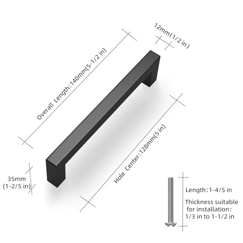 Matte Black 5 Inch Cabinet Handles, 30 Pack Cabinet Pulls - size: 5inch(128mm) Hole Center