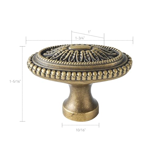 5 Pack | Cabinet Knobs | Solid Brass | 1-3/4 Inch Diameter | Brushed Antique Brass |Classic Cabinet Knobs for Furniture Kitchen ＆ Bathroon Fixture - size: 1-3/4 Inch Knob