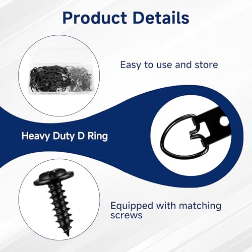 140 PCS D-Ring Picture Hangers Kit, 40 Single Hole & 20 Double Hole Hangers with 80 Screws, 50 lb Load Heavy Duty Picture Hanging Hardware for Picture Frame Mirrors Canvas (Black) - size: Black