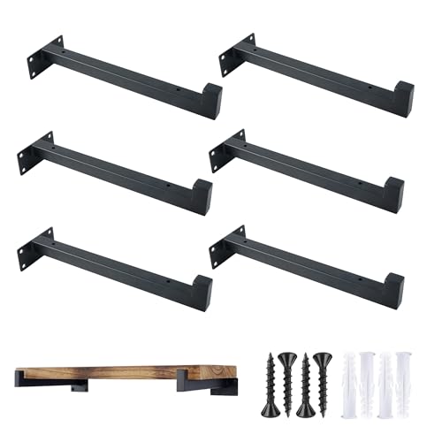 OVOV 6 Pack 8 Inch Black Shelf Brackets with Lip Wall Shelf Brackets - color: Black, size: 8 Inch