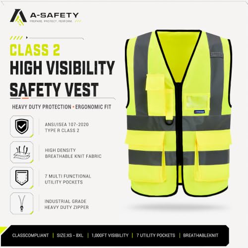 A-SAFETY 6XL7xl 8XL,high vis reflective Safety Vest,Yellow | Yellow 6XL-8XL Class 2 safety vest with clear ID pocket, radio mic loop and reflective strips for warehouse operations. - color: Yellow, size: 6X-Large