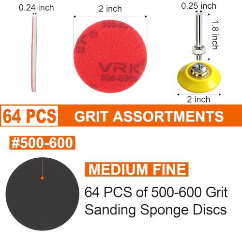 64 PCS 2 Inch Sanding Disc,Hook and Loop Sanding Pads 500-600 Grit - style: 500-600 Grit 64PCS