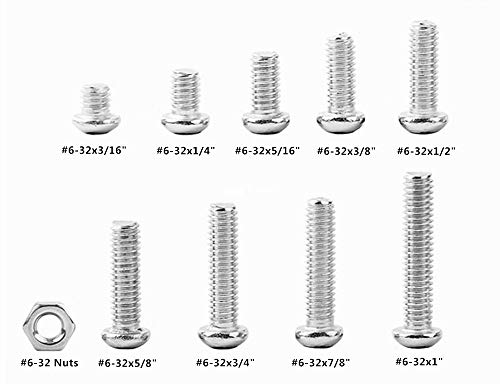 220Pcs #6-32 UNC Stainless Steel Phillips Pan Head Machine Screws Nuts Assortment Kit- #6-32x 3/16" 1/4" 5/16" 3/8" 1/2" 5/8" 3/4" 7/8" 1" - size: #6-32