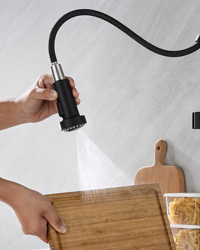 J-HVA Pull Down Kitchen Faucet Sprayer Head Replacement Part, Matte Black | 3 Function with 15 Adapters Pull Out Sink Sprayer Replacement Nozzle, Kitchen Faucet Head Hose Spray Tap Spout - color: Matte Black