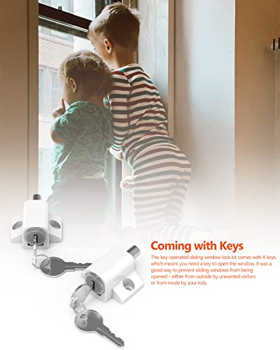 Lock, 2 Pack Sliding Door Window Lock, Push-in Key Lock, Patio Door Locks for Home Office Classroom (White)