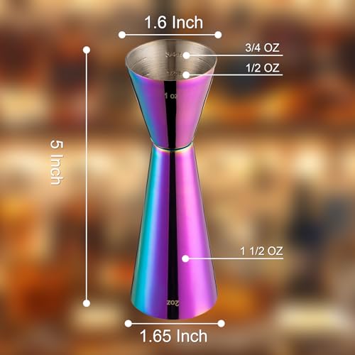 Briout Double Cocktail Jigger for Bartending, 2 OZ & 1OZ, Flat Edge Rainbow - color: Rainbow, size: Flat Edge-1oz/2oz-1PC