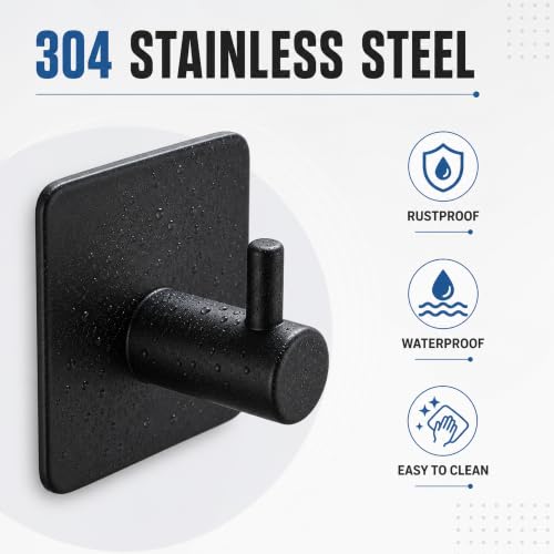DELITON 4 Pack Adhesive Towel Hooks, Heavy Duty Stainless Steel No Drill - color: Black-102H
