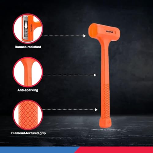 NEIKO 02849A 4 Lb Dead Blow Hammer, Neon Orange | Unibody Molded | Checkered Grip | Spark and Rebound Resistant - size: 4 Pound, style: Dead Blow