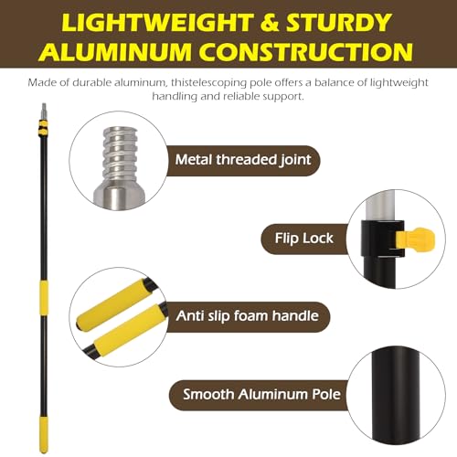 4.5–12 FT Telescoping Extension Pole, Lightweight Aluminum Extendable Pole for Painting, Dusting, Window Cleaning, Sturdy Paint Roller Pole with Foam Grip (Yellow) - size: 12 FT Yellow