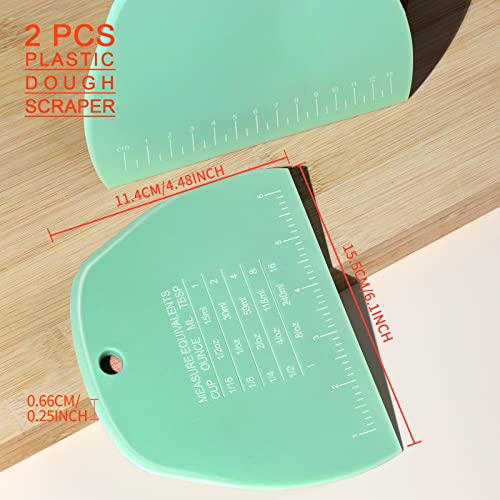 2 Pieces Plastic Bench Scraper, Dough Cutter with Measuring Scale, Green - color: Green