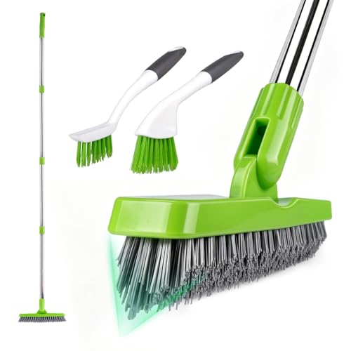 Grout Brush with Long Handle & Groove Gap Scrub Brush, Grout Cleaning Brush,V-Shape Grout Scrub Brush,Grout Cleaner Brush for Bathroom,Tile,Baseboard, Kitchen, Space Window Track, Corner