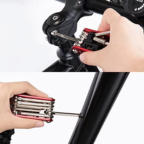 WOTOW 14 in 1 Bike Repair Tool Kit & Bike Saddle Bag - style: 14 in 1 Multitool (Red)
