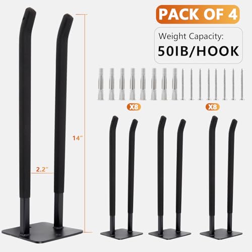 Sinoer 4 Pack Steel Wall Mount Double Garage Storage Hooks - style: 4pc Upgraded Square tube hooks -14"