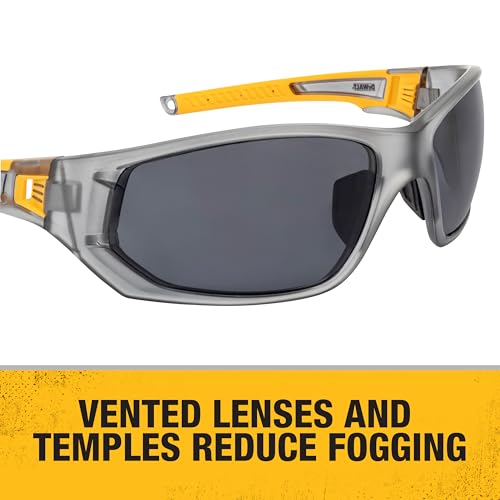 DEWALT DPG112-2D Miter™ Premium Vented No-Slip Safety Glasses – Smoke Lens – Vented Frame & Lenses – Rubber Temples & Nosepiece – 1 Pair - color: Gray/Yellow / Smoke, size: One Size