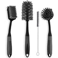 Dish Brush Set of 4 - Kitchen Scrub Brushes with Non-Slip Long Handle for Cleaning, Scrubber, Dishwashing, Dishes, Bottles, Straws, Cups, Pots & Sink, Black - color: Black