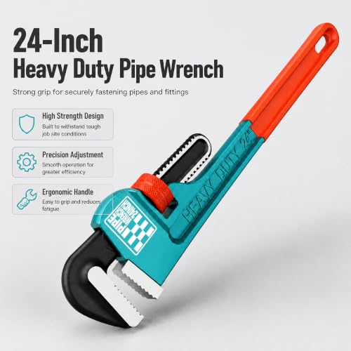 Heavy Duty Pipe Wrench, 24" Adjustable Straight Plumbing Wrench, High Drop-Forged jaws, Professional Pipeline Tool for Water Pipe Fittings, Mechanical assembly, Workshop Operations - size: 24inch