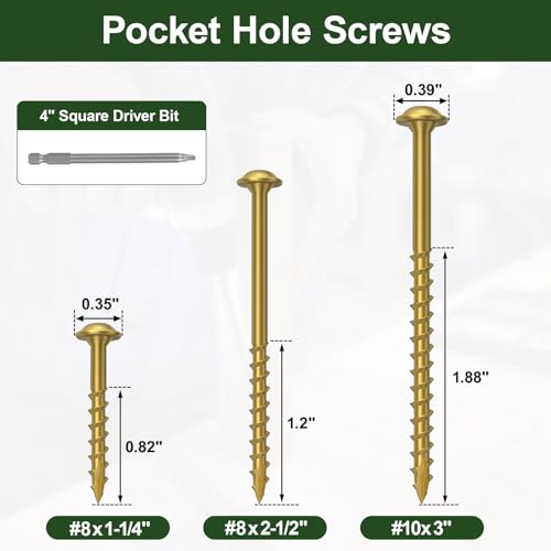 Pocket Hole Screws 2-1/2 Inch, 320Pcs Exterior Pocket Screws #8 X 2-1/2" - color: Gold, size: #8 X 2-1/2"