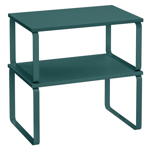 SONGMICS Cabinet Organizer Shelf, Set of 2 Spice Rack, Kitchen Storage - color: Marrs Green, size: 11.7"w