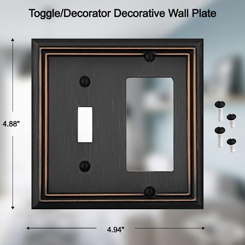 OKAWYC Toggle/Decorator Light Switch Cover Adler Metal Wall Plate, 2-Pack Aged Bronze 2 Gang, for Receptacle Dimmer Switch GFCI Outlet, Switch Cover Decorative Wallplate, Durable - style: Toggle/Decorator 2PK
