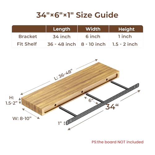 2pcs Floating Shelf Bracket Heavy Duty Decorative Floating Shelf Hardware Black Hidden Shelving Brackets for Wall,Floating Mantel Bracket for Over Fireplace (34X6X1 inch (for 1.5"-2" Thick Shelf)) - size: 34"X6"X1"