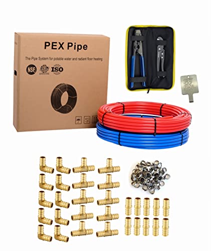 EFIELD 1/2 Inch 2 x 100 ft Blue & Red Pex-b Pipe/Tubing Kit - size: 1/2 inch, 2x100 ft, style: Combo - Brass