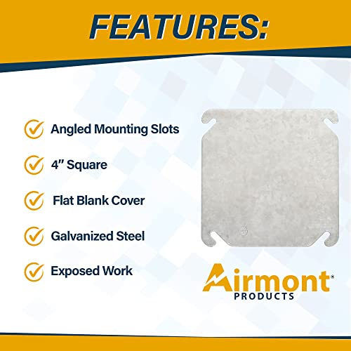 Pack of Box and Cover 4'' Square Electrical Box, Flat Blank Exposed Work Cover, Welded Construction, Ten 1/2'' and Six TKO Knockouts, Raised Ground, 2-1/8'' - size: Flat Blank