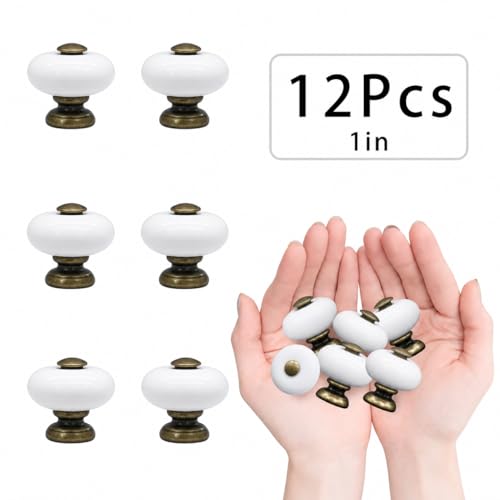 12-Pack Ceramic Round Cabinet Knob 1 Inch in Antique Bronze Finish - size: 1inch-12Pcs