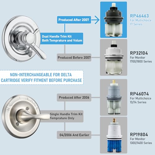 RP46463 Shower Cartridge for Delta Monitor 17 Series, Dual Function Bath Tub and Shower Faucet Valve, Includes RP46073 Seat and Spring Adapter(2006–Present) - style: RP46463