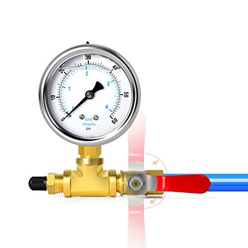 GASHER 10PCS Pipe Fitting Kit, Brass, 1/4" - 1/8" & 3/8" - 1/4" Fittings, T Fitting, Ball Valve, Pressure Gauge 0-60PSI - style: Pressure Gauge Kit（10Pcs）