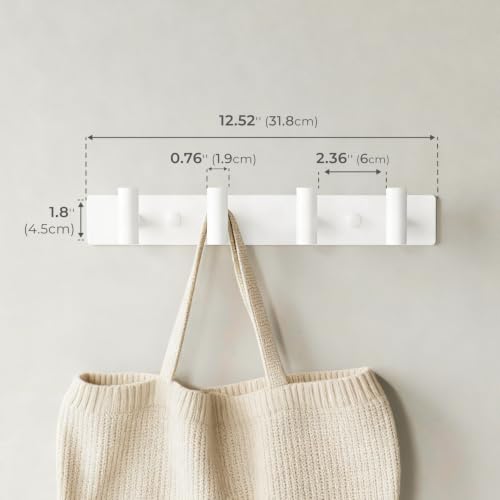 White Wall Mounted Coat Rack – 4 T-Shaped Hooks on 12.6" Rail, (1 Pack) - color: White