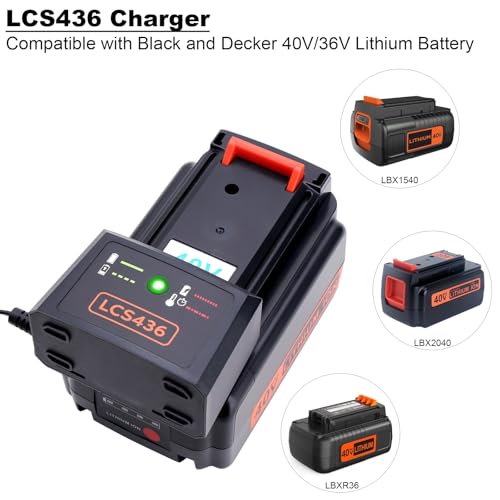 40V Battery Charger LCS436 Compatible with Black and Decker 36V and 40V Max Lithium Battery, Compatible with Black & Decker 40 Volt Charger for LBX2040 LBX1540 LBX2540 LBXR36 LBXR2036